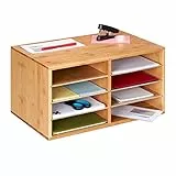 Relaxdays Dokumentenablage Bambus, DIN A4, 8 Fächer, Büro Organizer, HxBxT: 25 × 49 × 31 cm, Schreibtischablage, Natur