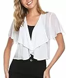 Gyabnw Damen Bolero Chiffon Jacke Transparente Schicke Boleros Festlicher Bolerojacke Kurzarm Sommer Blazer Jäckchen Spitze Bolero für Abendkleider Hochzeit, Weiß(X), XL