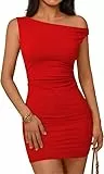 Sukiglam Sexy Kleid Damen Schulterfreies Rüschen Enge Minikleid Unsymmetrisch Ausschnitt Figurbetonte Sommerkleid Y2k Kleider Kurz für Party Cocktail Clubbing Elegantes Wickelkleid Bleistiftkleid