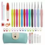 Lrocotanc Häkelnadel Set 44 Stück - 12 Größe Häkelset für Anfänger - Weicher Ergonomischer Griff - Crochet Set - Buntes Häkel Zubehör - Mit Tragetasche
