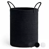 TIMEYARD Wäschekorb Groß, Laundry Basket, Aufbewahrungskorb mit Henkel Kinderzimmer Seil Baumwollkorb Handtuchkorb für Badezimmer Wohnzimmer, Korb für Decken Baby Spielzeug, 38x50cm, Schwarz