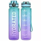 Sahara Sailor Trinkflasche, BPA-Frei Tritan, 1L/500ML/750ML Auslaufsicher Trinkflasche mit Zeitmarkierung für Gym, Sport, Outdoor, Schule, Job