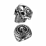 OIDEA 2 Stück Edelstahl Ring für Männer Jungen Skull Biker Ringe, Silber schwarz Retro Charm Punk Rock Schädel Herrenring Edelstahlring Bandring Ringgrößen 76 (24.2)