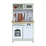 Teamson Kids Küche Für Kinder Aus Holz Little Chef Boston mit Interaktiven Funktionen & 9 Kochzubehör, Hellgrün/Weiß TD-12679D