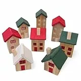 Logbuch-Verlag Deko Häuser Holz 8er Set – kleine Häuschen Natur mit rot grün – Mini Häuser zum Hinstellen – Winterdeko Weihnachten