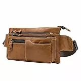 Xieben Vintage Leder Gürteltasche für Herren Frauen Reisen Wandern Laufen Hip Bum Gürtel Schlank Handy Geldbörse Brieftasche Beutel Hellbraun