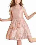 Danna Belle Mädchenkleid mit Pailletten, ärmellos, Party, Geburtstag, zweilagig, 5–14, Roségold, 152