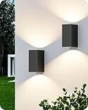EDISHINE 2 Stück Wandleuchte Innen/Aussen, Aluminium Wandlampe, IP44 wasserdicht und rostbeständig, GU10-Sockel, Up-Down Wandbeleuchtung für Schlafzimmer, Terrasse, ohne Leuchtmittel, Schwarz