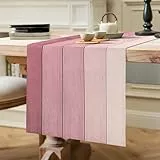 Hanrunsi Tischläufer Modern Frühling Tischläufer, Leinen, schmutzabweisend, waschbar, ideal für Garten, Esstisch, Hochzeit, Valentinstag, Geburtstag, 40 x 140 cm, Rosa