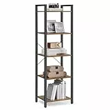 VASAGLE Regal, Bücherregal, Standregal, DVD-Regal, mit 5 Ebenen, Büroregal, offene Ablagen, für Büro, Wohnzimmer, Schlafzimmer, Küche, 30 x 40 x 153 cm, vintagebraun-tintenschwarz LLS100B01