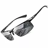 DUCO Herren Polarisierte Sonnenbrille mit Metallrahmen und Kohlefaser Brille Beine UV400 CAT 3 8277 (Schwarz, Grau)