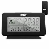 Digitale Funk-Wetterstation 40689 mit Außensensor, Thermometer innen und aussen, batteriebetriebene Funkstation und -sender, Schwarz