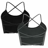 ANGOOL Sport BH Damen ohne Bügel Crossback Spaghettiträger Bustier Damen Gepolstert Feste Cup Seamless Rückenkreuz Sport Top Yoga Joggen Gym, Schwarz+Grau, S