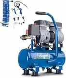 Scheppach HC08Si Ultra Silent Kompressor klein inkl. 14-tlg Zubehörset | 8bar Arbeitsdruck | 6L Kessel | 1,5PS / 1100W | ölfrei & wartungsarm | Ansaugleistung 162 L/min | Leise Kompressor 67,4 db(A)