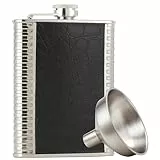 Flachmann Edelstahl, Flachmann 500 ml Mit Gravur, Personalisiert flachmann Mit Becher, Klein 304 Stahl, Schwarz Leder