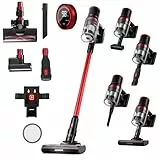 LEHMANN Akku Staubsauger mit 50 Min Laufzeit, Staubsauger Kabellos 4-in-1 mit 4 austauschbaren Aufsätzen ideal für Tierhaare/Teppich/Auto, HEPA-Filter, 4 Saugmodi, LED-Bürste,Touchscreen-Display
