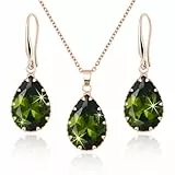 Linawe Schmuck Set Schmucksets für Damen, Peridot Grün Kette Halskette Ohrringe Rosegold, Anhänger Ohrringe Set Damenohrringe Hängend