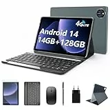 2026 Neueste Android Tablet, Android Tablet 10 Zoll mit 14GB+128GB+1TB TF, 4G LTE 5GHz WiFi Tablet PC, Octa Core, 1280x800 Incell IPS, 7000mAh,13MP+8MP, GPS, GMS, mit Tastatur Stift und Hülle, Grau