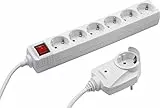 Meister Steckdosenleiste 6-fach, mit Zusatzstecker - 2 m Kabel - weiß - IP20 Innenbereich - Schalter / Powersplit / Steckerleiste mit Überspannungsschutz / Mehrfachsteckdose / Tido 6-fach / 7430650