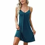 Xuepelit Nachthemd Damen Unterkleid Sexy Sommer Negligee für Frauen Spaghettiträger Babydoll Nachthemden Baumwolle Nachtwäsche Träger,Blau XL