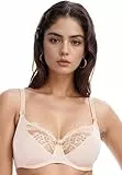 Teyli Baumwolle BH - BH Damen Mit Bügel - Unterwäsche Frauen BHS Minimizer - BHS Große Brüste Starker Halt - Komfort Frauen Bra mit Spitzendetails Beige 95F