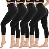 CAMPSNAIL 4 Pack High Waisted Capri Leggings for Women - Butt Lift Buttery Soft Yoga Pants for Cycling Workout