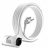 MutecPower 7.5 Meter Verlängerungskabel Mit 2-Fach Schuko doppel Steckdosen - abgewinkelt EU Schuko Doppel-Verlängerung IP20 Schutzkontakt-stecker und kupplungen - bis 250V 50Hz 16A - 7.5m weiß