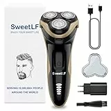 SweetLF Pro Herrenelektrischer Rasierer: Leiser 3D-Drehkopf | USB C Schnellladegerät | LED-Anzeige | Nass- und Trockenbetrieb | mit ausfahrbarem Scherbeil, Rasierapparat IPX7 wasserdicht