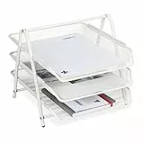 Relaxdays Dokumentenablage Metall, 3 Fächer, Gitter Design, Büro, für A4, Briefablage, HBT: 26,5 x 29,5 x 35,5 cm,weiß