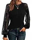 WNEEDU Sweatshirt Damen Pullover Herbst Langarmshirt Oberteile Tops T-Shirts Elegante Langarm Spitzen Lässig Bluse Frühling und Herbst Tops