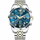 OLEVS Männer Uhr Quarz Luxus Business Uhren Multifunktion Chronograph Mondphase wasserdicht Leuchtend blaues Gesicht Silber Edelstahl Armbanduhren