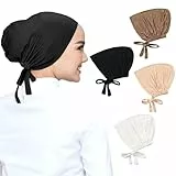 HENGBIRD 4 Stück Frauen Undercap Hijab, Solid Color Frauen Muslimischen Kopftuch, Mütze Islamische Muslimische, Chemo Kopftuch mit Tie Back Closure, Turban Damen, Unter Schal Hijab Mütze