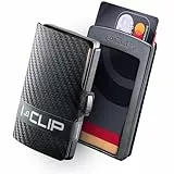 I-CLIP Original Herren Geldbörse - Slim Wallet mit Geldklammer - Mini-Portemonnaie mit Platz für bis zu 12 Karten - Ultraleicht mit nur 22g - Echtleder in Carbon-Optik - Schwarzer Rahmen