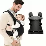IULONEE Babytrage für Neugeborene Ergonomische Baby Carrier mit abnehmbarem Lätzchen Vorne nach hinten tragen Babyhalter Trage für Kleinkinder 3-36 Monate (3-15kg) Schwarz