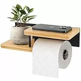 Diealles Shine® Toilettenpapierhalter Mit Ablage, Klopapierhalter Bambus aus Stahl&Bambus, Toilettenpapierhalter Ohne Bohren Holz, Klorollenhalter für Küche und Badzimmer
