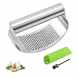 DESIOLE Knoblauchpresse, Knoblauchpresse aus Edelstahl mit praktischem Reinigungsbürstchen und Silikon Knoblauchschäler Set, Garlic Press