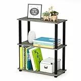 Furinno Compact Regalständer mit 3 Ablageflächen, holz, Französische Eiche Grau/Schwarz, 28.96 x 28.96 x 75.18 cm, Vierkantrohr