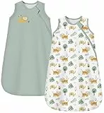 Chilsuessy Baby Schlafsack 1.5 Tog 2er Pack Ganzjahresschlafsack 100% Baumwolle Winter Babyschlafsack für Neugeborene, 1.5 Tog/Hellgrün + Löwenwald, 67cm/0-6 Monate