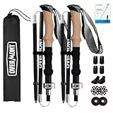 Overmont Wanderstöcke Faltbar Aluminium Ultraleicht - Verstellbar 105-125 cm Trekkingstöcke - Nordic Walking Stöcke 1 Paar mit All-Terrain Zubehör Schwarz