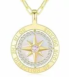 LOUISA SECRET Gold Halskette Damen Silber 925 Kompass Kette Anhänger Weißer Zirkon Schmuck Damen Geschenk für Sie Frau Freundin an Geburtstags Weihnachten Valentinstag
