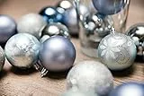 HEITMANN DECO 25er Set Christbaumkugeln Sortiment - Weihnachtsschmuck blau Silber zum Aufhängen - Kunststoffkugel Sortiment, 34.3 x 34.3 x 6 cm