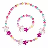 Amosfun Holzperlen Einhorn Schmuckset FüR Kinder, Bunte Halskette Und Armband, Kreatives Einhorn Präsent FüR MäDchen, Ideal FüR Geburtstag Und Party