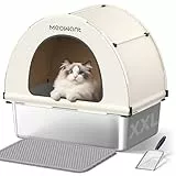 MeoWant Edelstahl Katzenklo, Herausnehmbare, Geschlossene Extra Große Katzenklo Edelstahl XXL Mit Stoffüberdachung, Geruchshemmend, Antihaftbeschichtete Oberfläche, Leicht Zu Reinigen, Weiß
