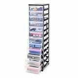 Iris Ohyama, A4 Schubladenbox, 12 transparente Schreibtischschubladen 7L, mit Rädern, DC-012, für Büro, Wohnzimmer, Kinderzimmer, Kunststoff, Schwarz- B29 x T40 x H120 cm