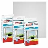 tesa Insect Stop Standard Fliegengitter für Fenster im 3er Pack - Insektenschutz zuschneidbar - Mückenschutz ohne Bohren - 3 x Fliegen Netz - 100 cm x 100 cm - Anthrazit