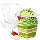 Dessertgläser Plastik, 30 Stück Desserttassen mit Deckel und Löffeln, 160ml Dessertbecher Set Wiederverwendbar, Klar Dessertschalen, Dessert becher für Dessert Pudding Mousse Party (160 ml - 30 Stück)