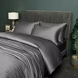 Bambus Bettwäsche Grau Dunkelgrau 135x200cm Glatt Luxus Sommerbettwäsche Atmungsaktiv Kühlende Bambusfaser Bettwäsche-Set Weiche Einzelbett Bettbezug mit Reißverschluss und 1 Kissenbezug 80x80cm