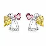AOBOCO Schutzengel Ohrringe Mädchen Kinder 925 Sterling Silber Engel Ohrstecker, Taufgeschenke Kommunion Geschenke für Mädchen (Rosa)