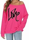 Gosunny Schulterfreies Oberteil Damen Langarm Pullover Lässige Sweatshirt Causal Elegant Bluse (01 Rosa, M)