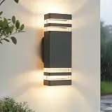 JNR Aussenlampe Wand IP54 Wasserdichte LED Wandleuchte Aussen, Außenlampe Wand 2 * 5w GU10 3000K Warmweiß Glühbirne, Außenleuchte Wand LED Aussenleuchte, Anthrazit Grau